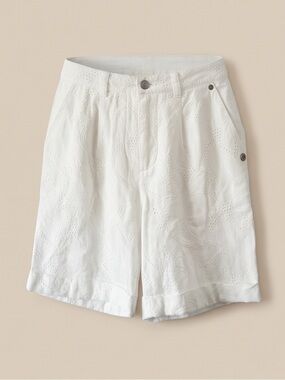 White Eyelet Bermuda Shorts with Embroidered Detail
